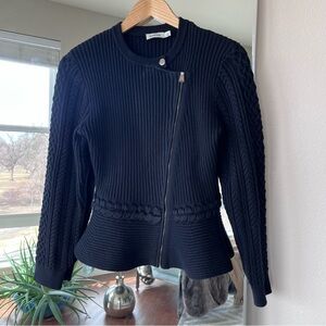 SIMKHAI ‘Andi Knit Peplum Jacket’, Designer Luxury Sweater, Black. Great Cond, M